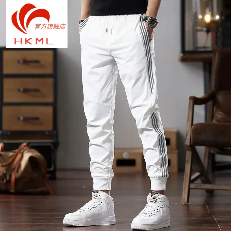 夏季青年休闲长裤潮流修身条纹聚酰胺氨纶中腰速干运动男款裤子