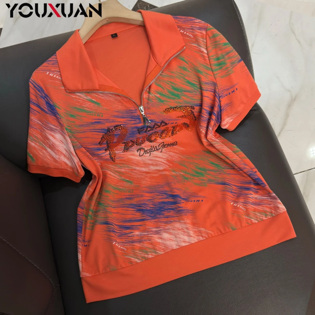 春夏季新品女士短袖翻领休闲T恤上衣女装时尚气质立领小衫31390