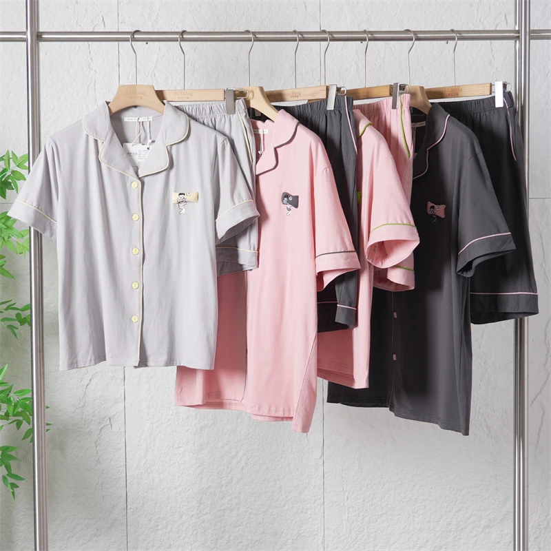 夏季情侣款柔软舒适棉感透气家居服套装休闲短袖睡衣Z1642-729