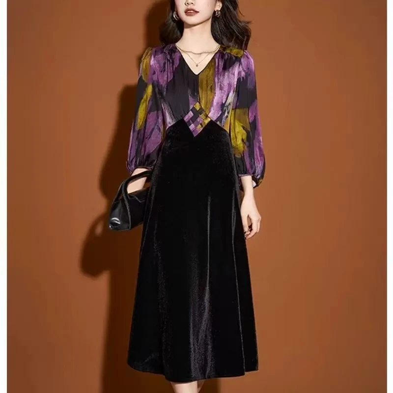 【Y3608】高端轻奢高级丝绒感连衣裙女秋新款礼服正式场合