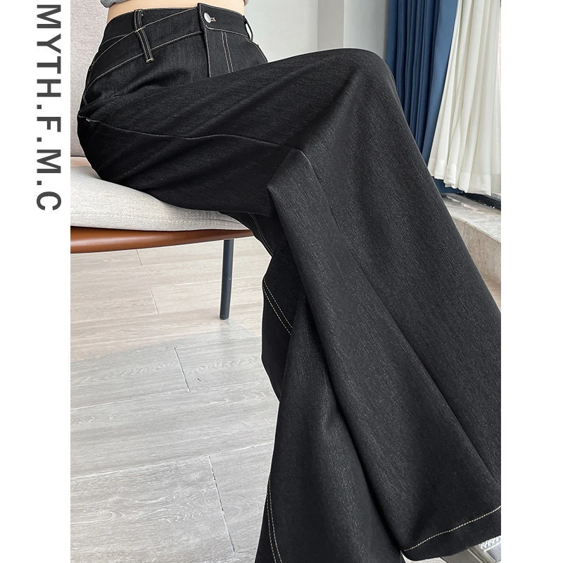 黑色老钱风牛仔裤子女秋冬季2025新款爆款时尚气质高腰直筒阔腿裤