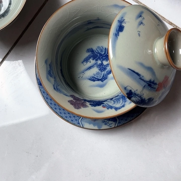 富春山居图马蹄盖碗