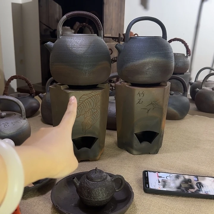 水***花柴烧紫金陶1.2升无字一体➕芭蕉叶炉子