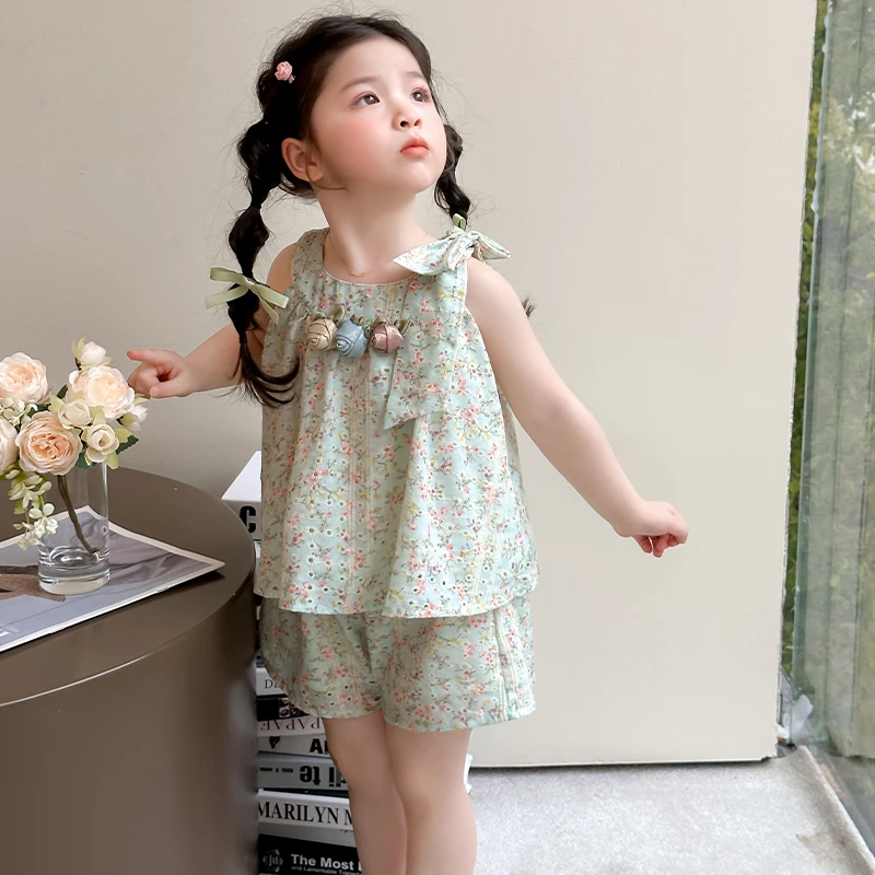 女童夏装套装2025新款儿童碎花吊带背心短裤两件套女小童宝宝童装