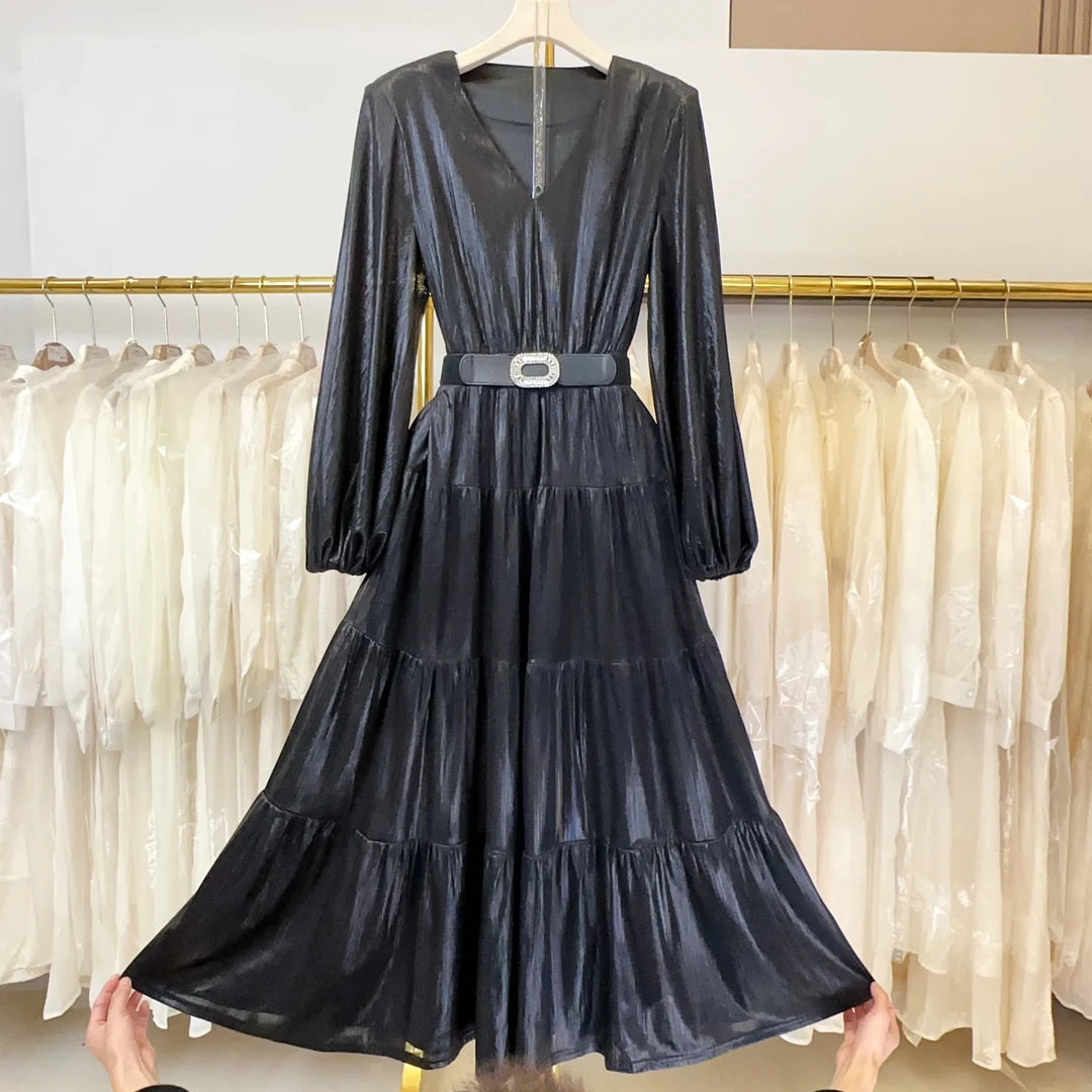 【RG5121】2025年气质轻奢新款时尚收腰百搭黑色新款减龄显瘦连衣裙