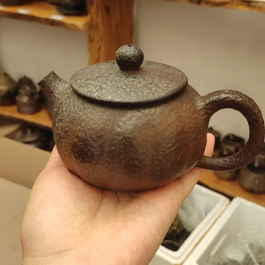 观山柴烧坭兴陶全手工锤纹茶壶260c