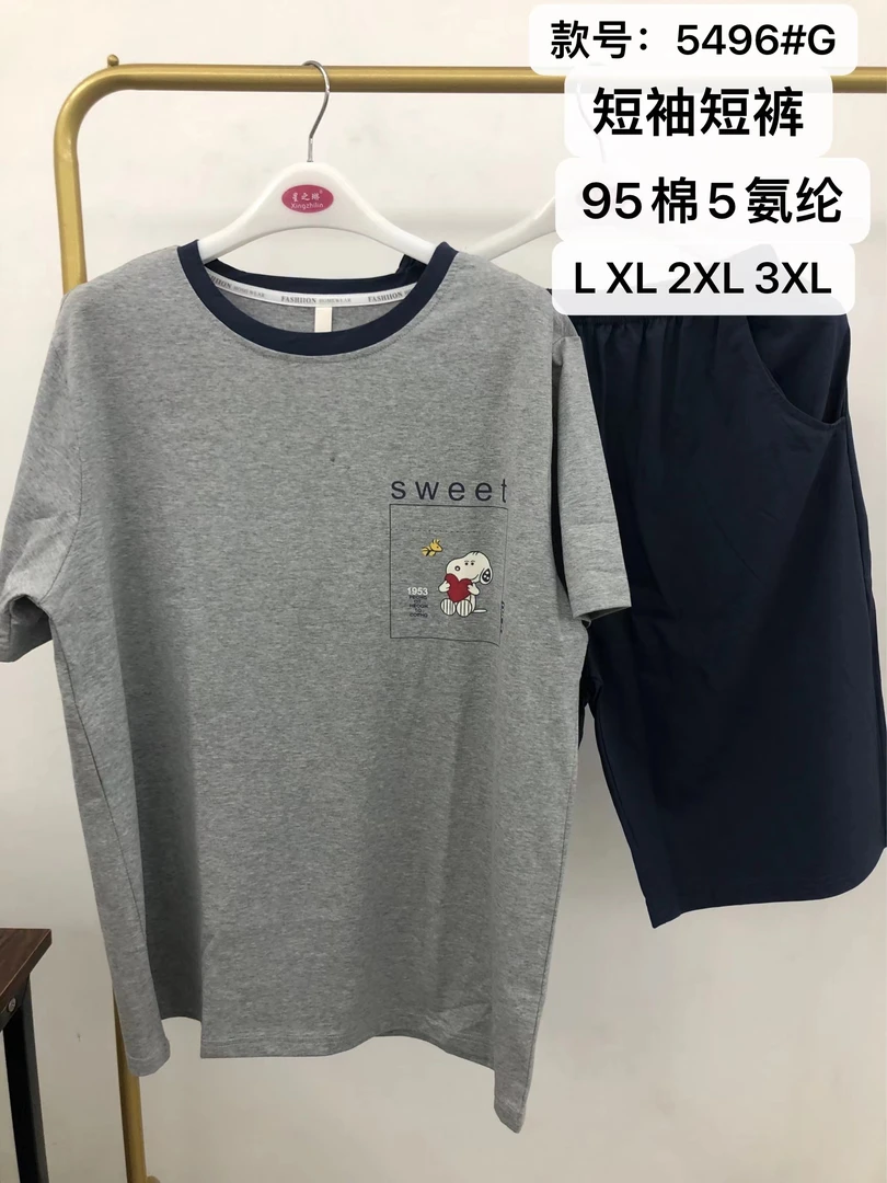 夏季新款纯棉拉架爽棉男士短袖短裤睡衣套装 5496