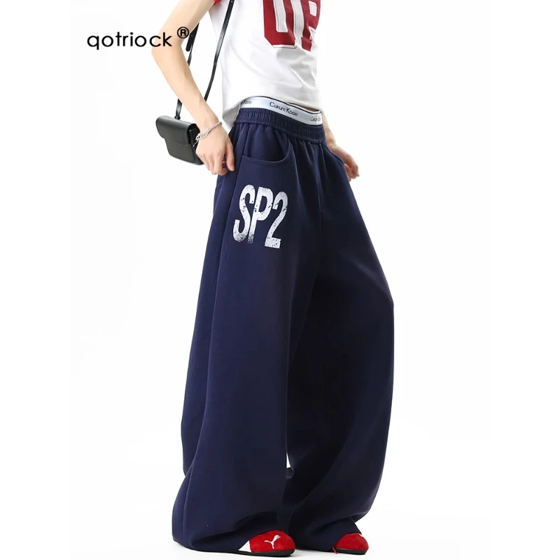 美式重磅字母印花垂感卫裤男女夏季潮牌宽松运动休闲裤街舞阔腿裤