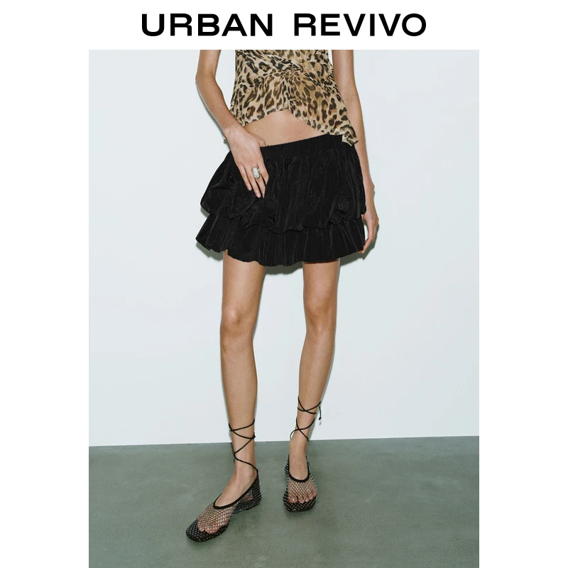 UR2025秋季新款女装芭蕾风松紧腰叠层超短款半裙UWG550034