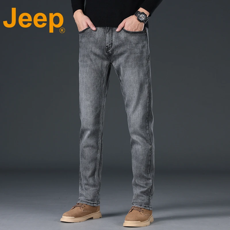 JEEP吉普2025新款男士牛仔裤男高端修身小直筒弹力休闲长裤子男裤