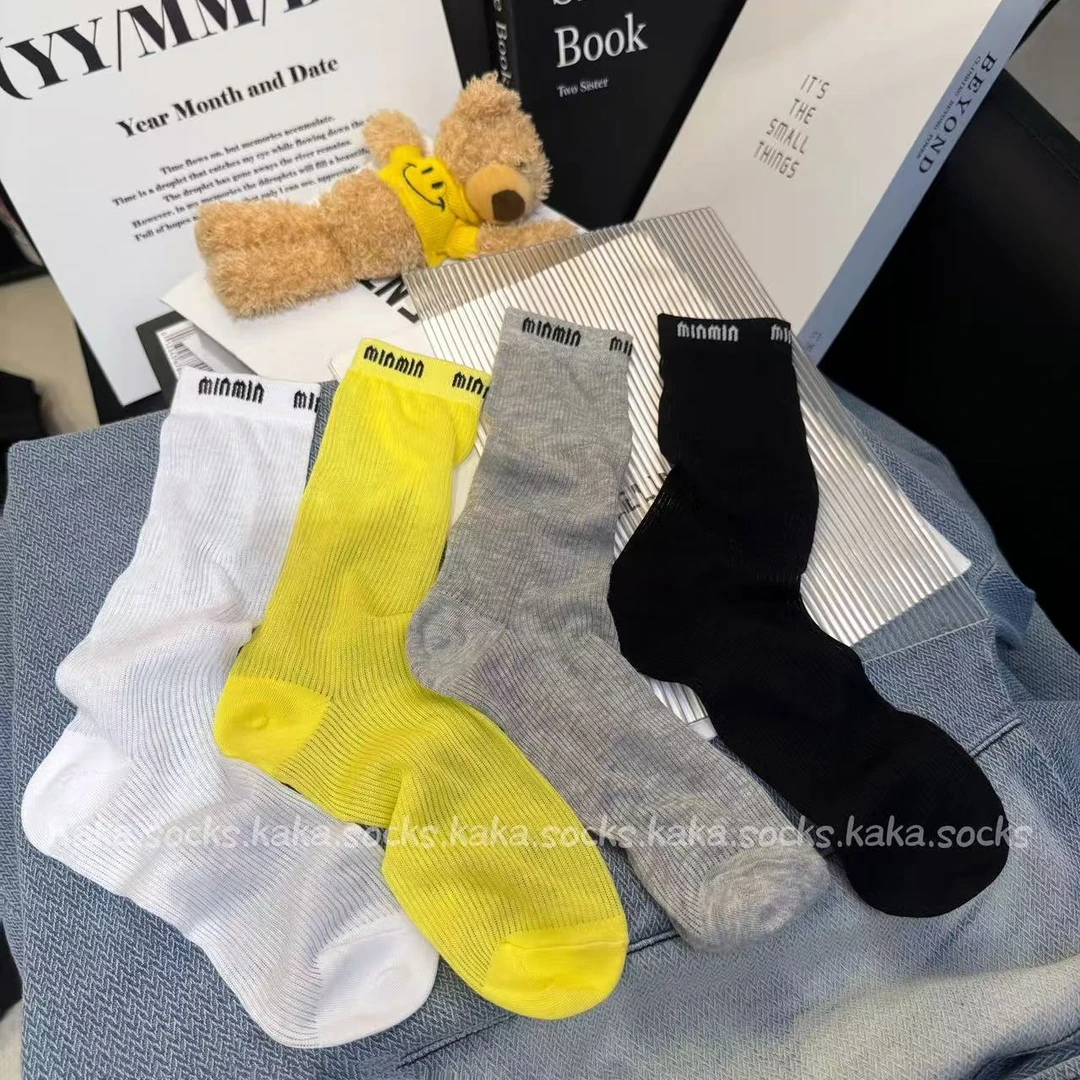 韩版夏日薄透凉感字母百搭时尚潮流简约ins镂空透气中筒堆堆袜