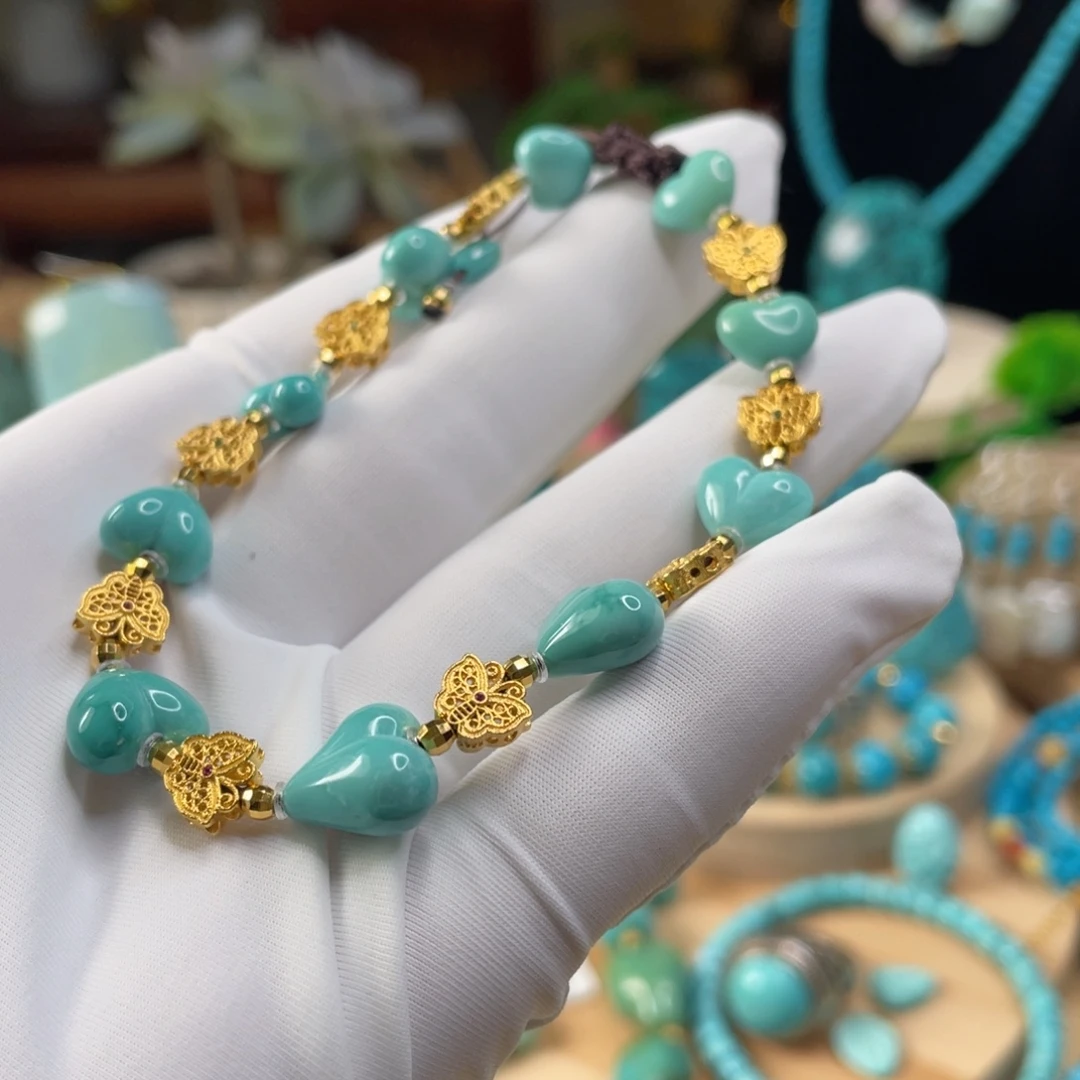 绿松石银S925镀金镶嵌珠宝奇石