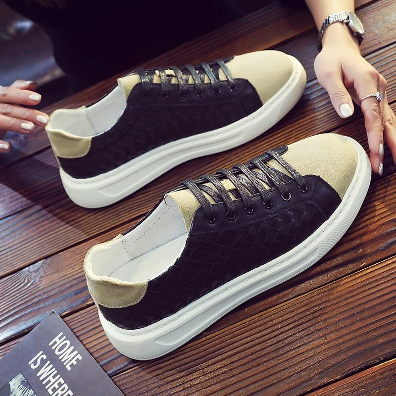 秋季编织磨砂真皮小黑鞋男2025新款韩版百搭休闲板鞋软底头层牛皮