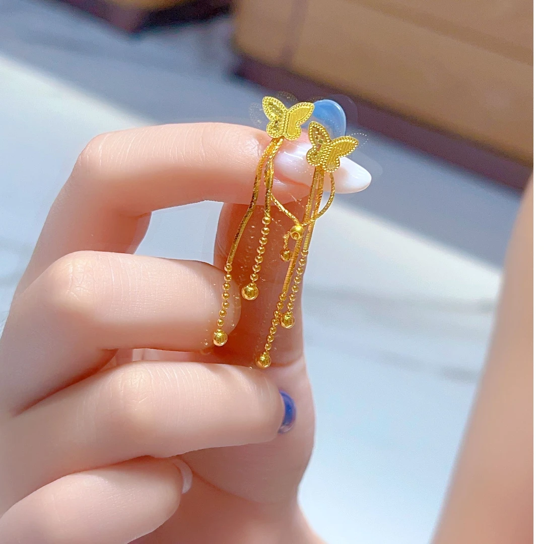 宝裕华黄金足金999 足金999 5G精品蝴蝶流苏七字勾耳饰