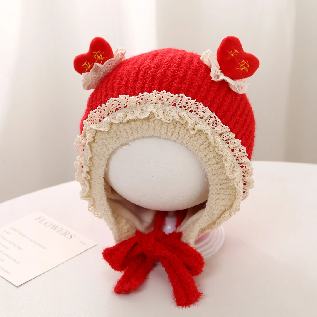 婴儿帽子2026年新款红色系护耳帽宝宝秋冬保暖加厚过年喜庆套头帽