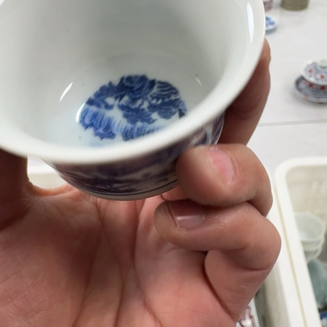 摆件青花山水马蹄杯60-80