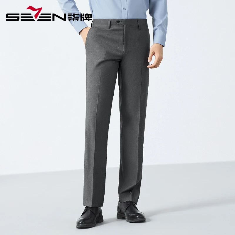 【色织格纹】柒牌犀牛褶西裤男2025秋季新款时尚提花商务直筒长裤子