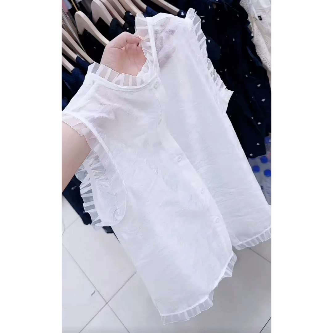 今年流行穿搭2025夏季新款温柔风宽松木耳边圆领极简风衬衫上衣