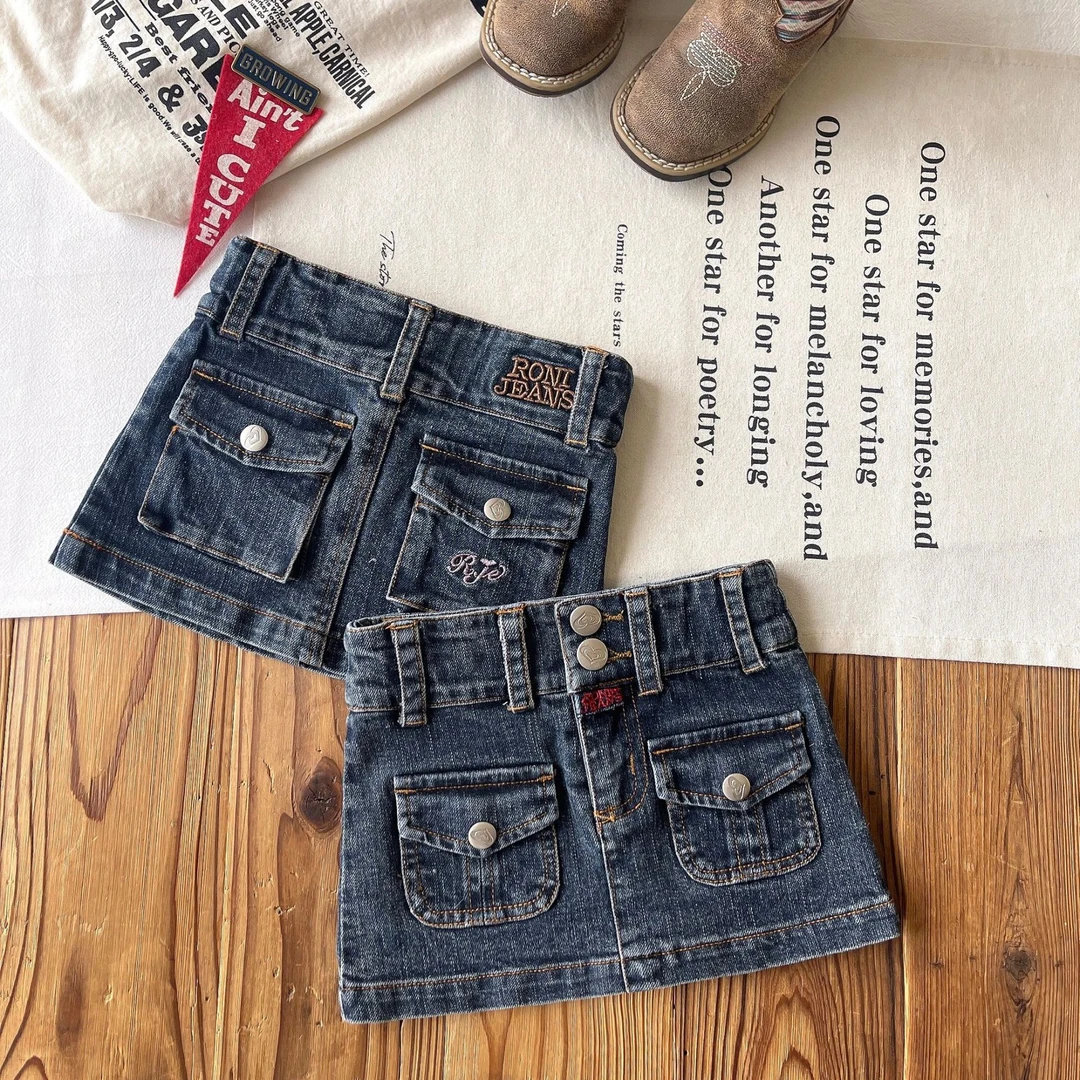【现货】日系中古童装RONI女童立体口袋刺绣牛仔辣妹短裙牛仔裙