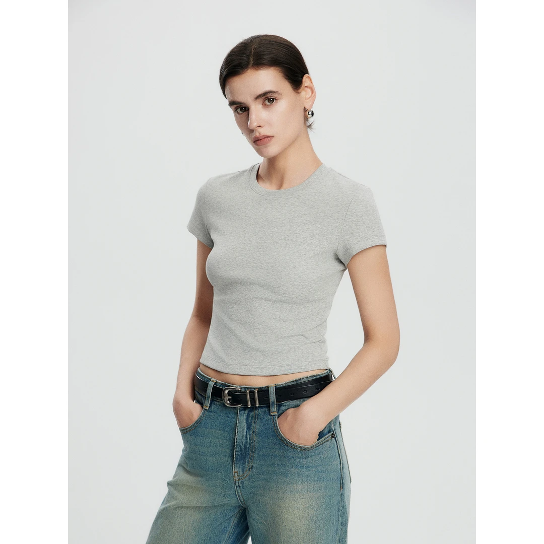 【初棉】TB瘦瘦弹辣妹T合体微修身短T 363601002