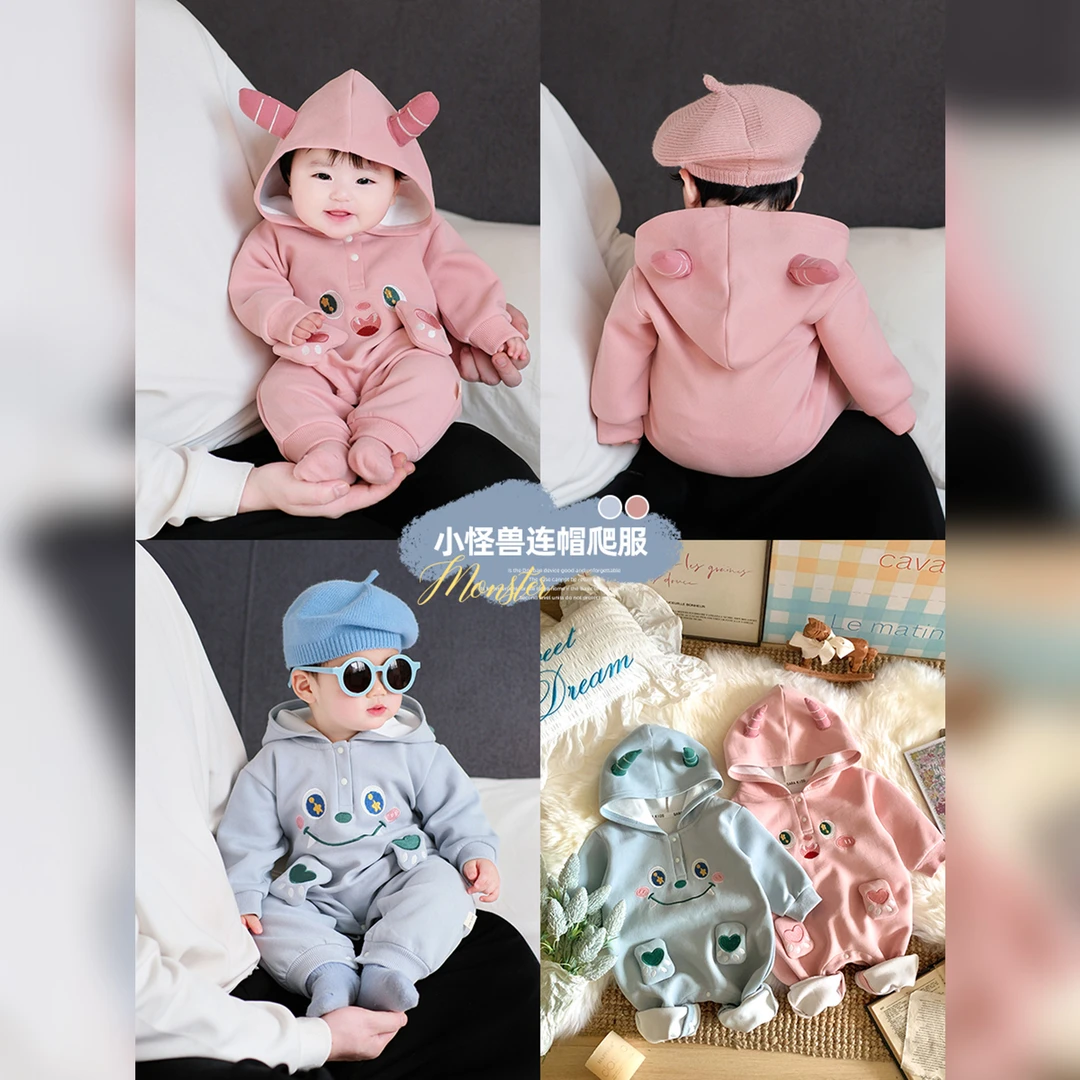 【小小怪兽】一家三口新款春装婴儿连体衣洋气新生幼儿欧若风SK3804