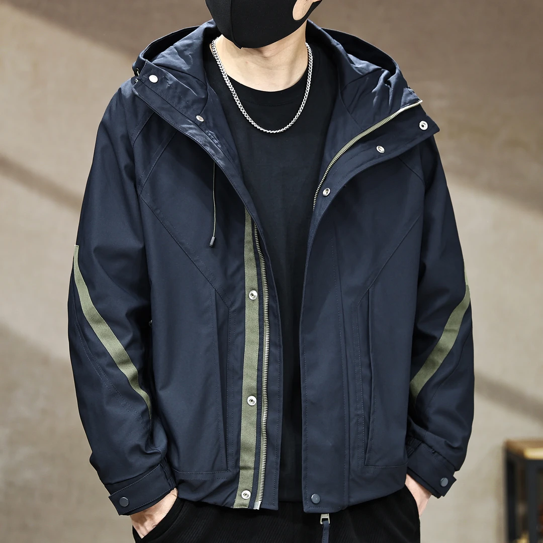 设计感拼接撞色连帽冲锋夹克男士秋季新款户外登山服上衣外套男装
