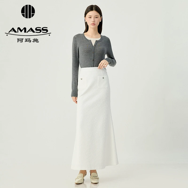 阿玛施AMASS 休闲随性优雅肌理感鱼尾长裙520019时尚裙子鱼尾裙