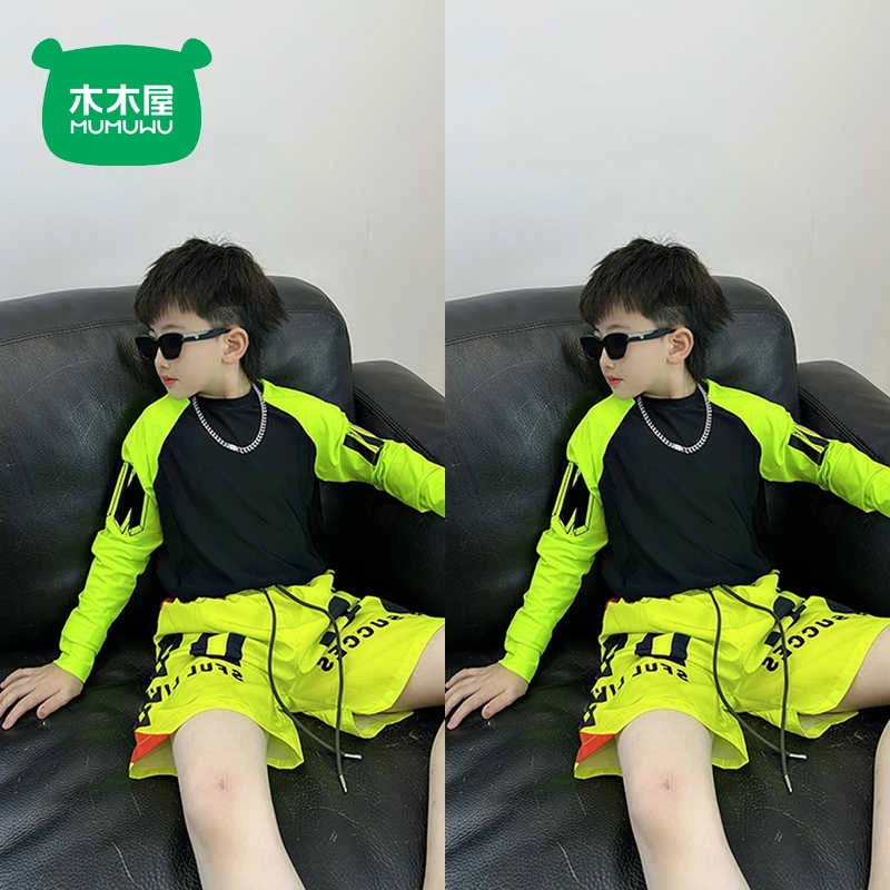 木木屋儿童多巴胺泳衣新款男童帅气短袖温泉泳装速干男宝宝分体装