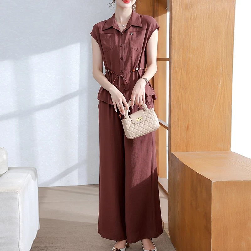 夏季洋气百搭纯色短袖套装F宽松时尚大码妈妈装显瘦百搭两件套女