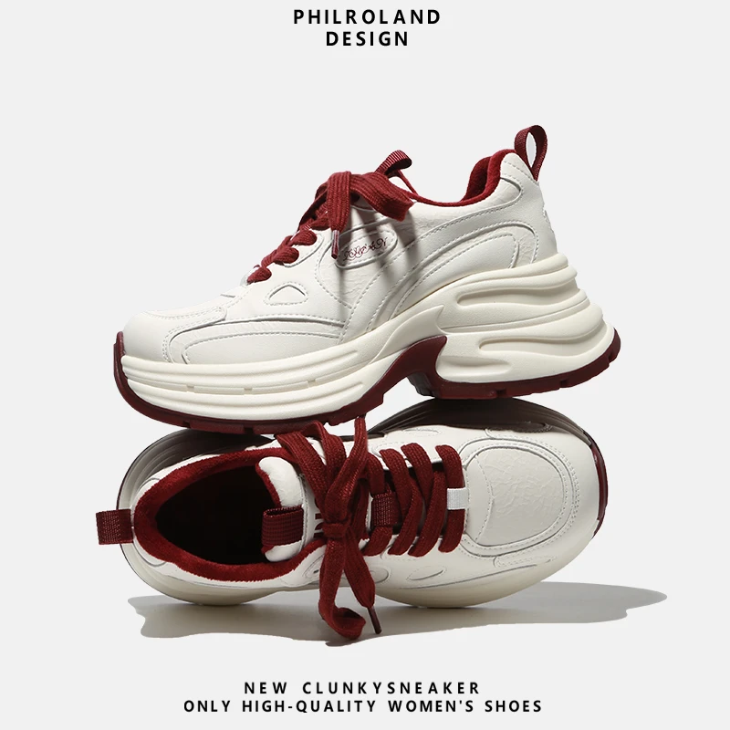 2025新款厚底白色增高老爹鞋真皮显瘦小蛮腰运动鞋