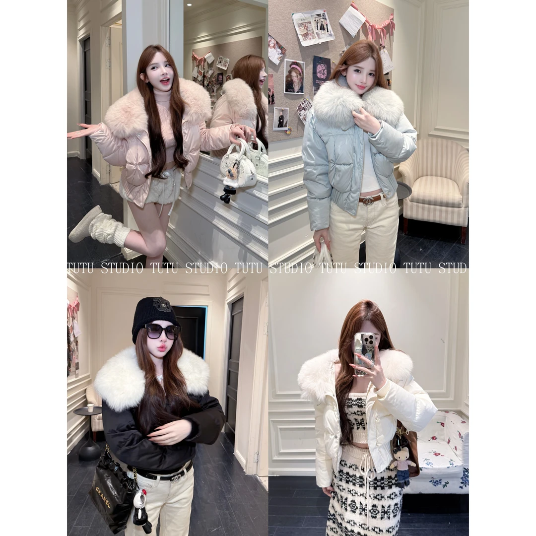 TUTU【冬日小泡芙】毛领狐狸毛/填充90白鹅绒皮草羽绒服外套#WT1603