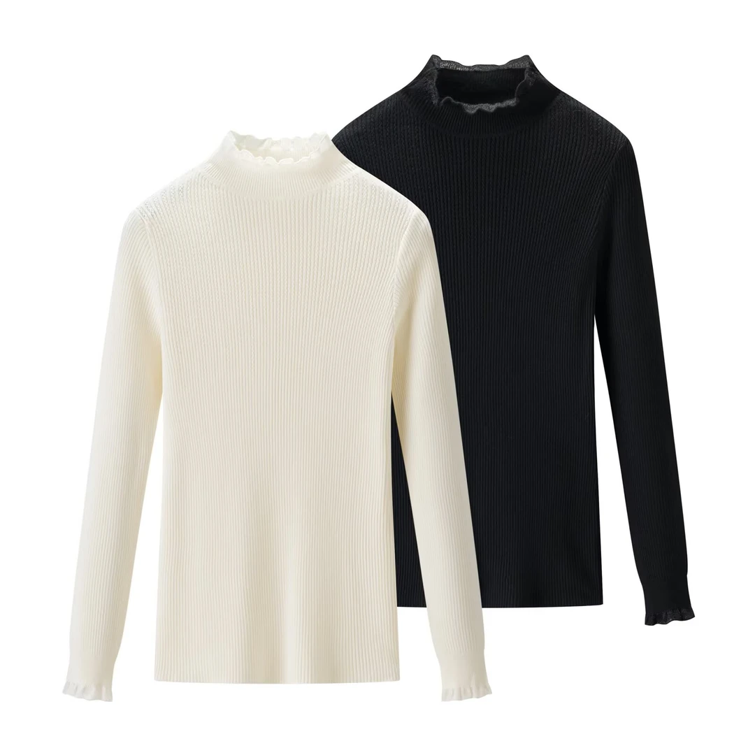QY51071秋冬季新款纯色针织衫半高领拼接毛衫内搭打底衫