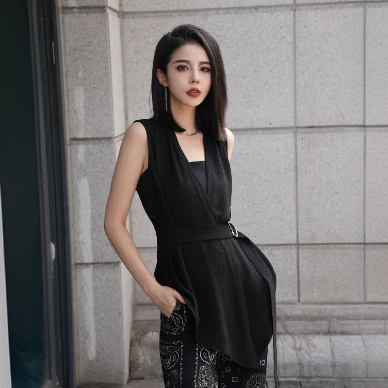 POPULARYW【林礼】Z·R上品屋 法式优雅精致不规则显瘦V领绑带上衣