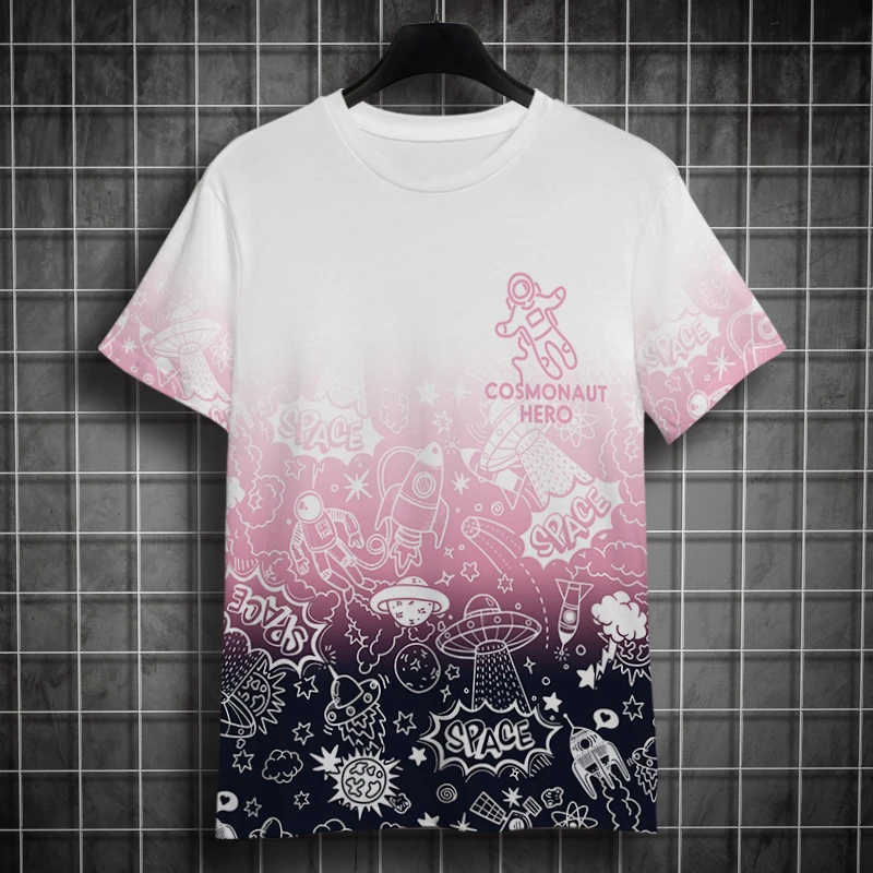 2025新款夏季休闲衣服中国风渐变色短袖男宽松印花T恤男宽松大码