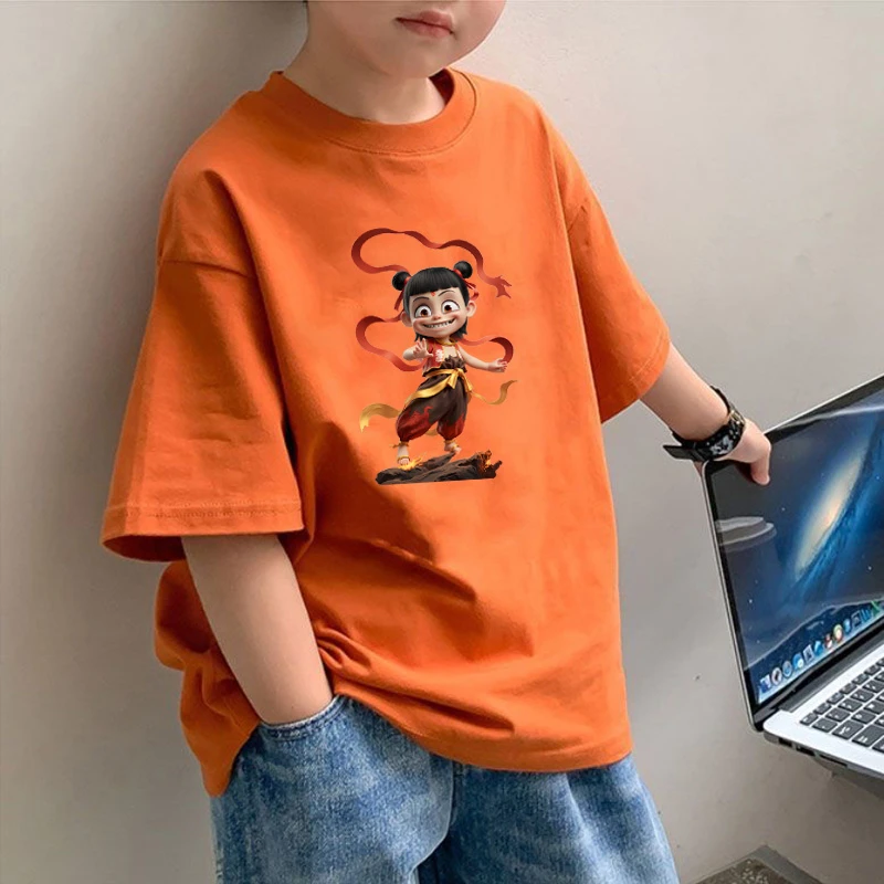 男童T恤卡通夏季新款哪吒儿童短袖半袖纯棉中大童宽松百搭上衣潮