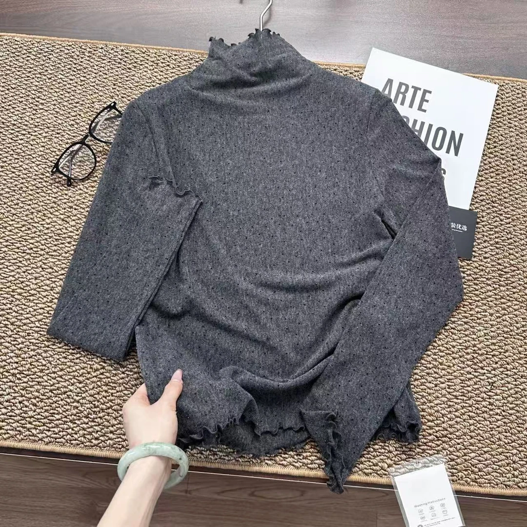 飞飞家1点钻木耳边！气质内搭~半高领打底衫 柔软百搭#上衣Y8509