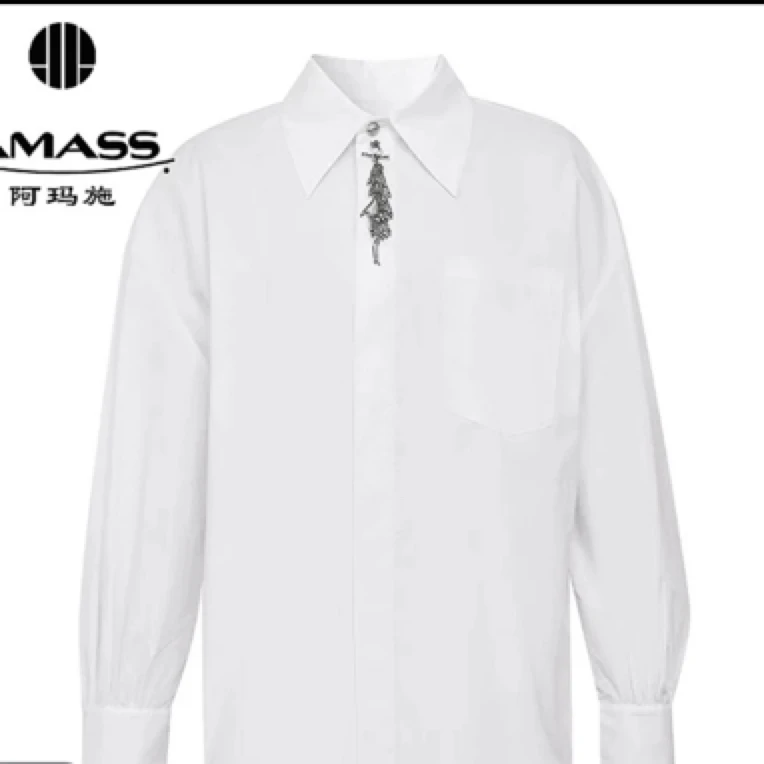 阿玛施新款白色烫钻衬衣