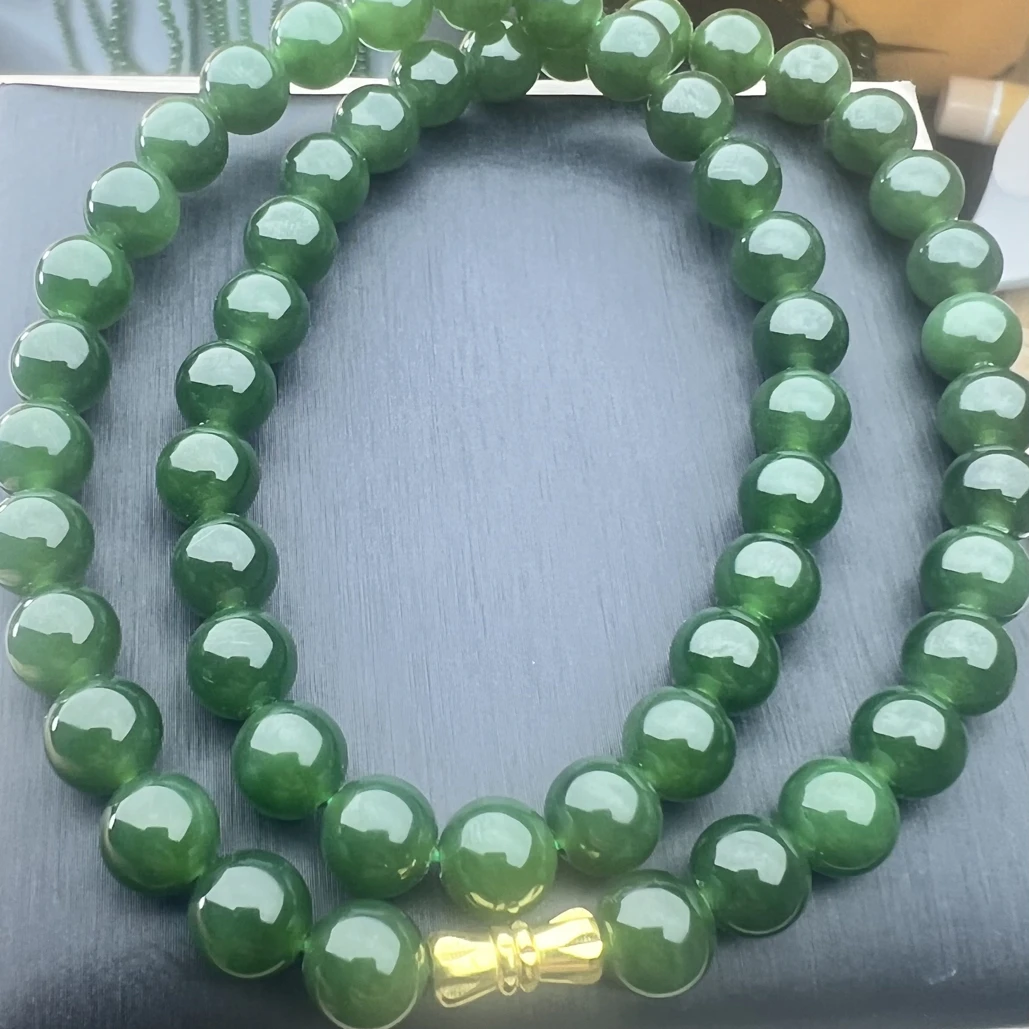 天然和田玉碧玉卡7-8mm菠菜绿显气质衬肤白洋气项链高品质