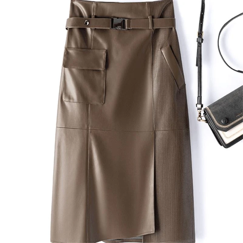 海宁皮裙女包臀裙高腰长款秋冬新款 2407#