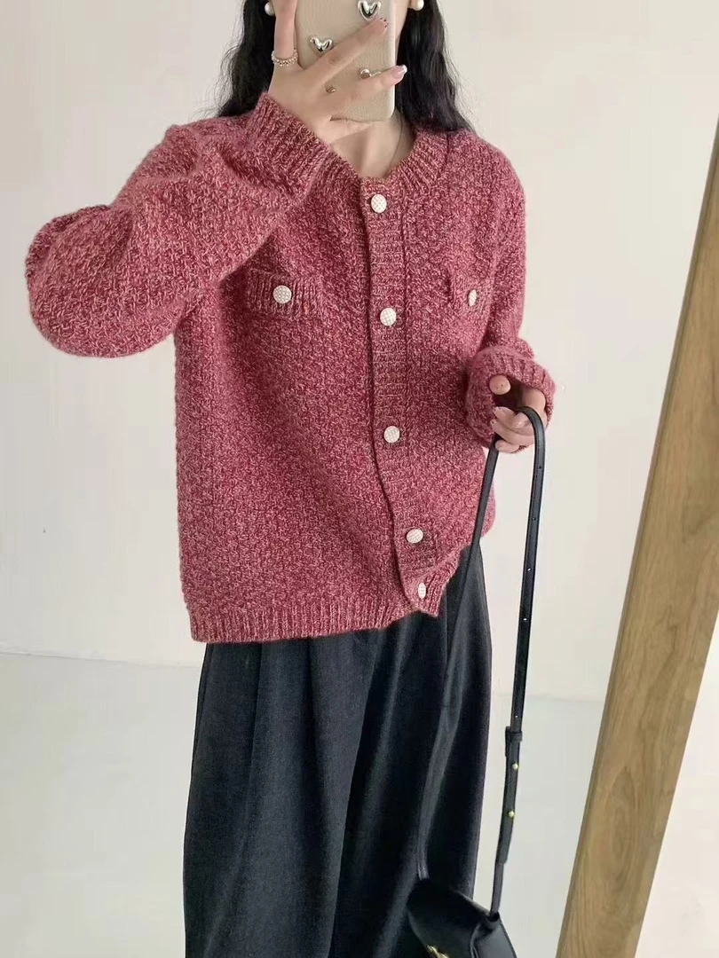 浪漫聚光灯 轻熟气质小香风肌理感编织开衫9752