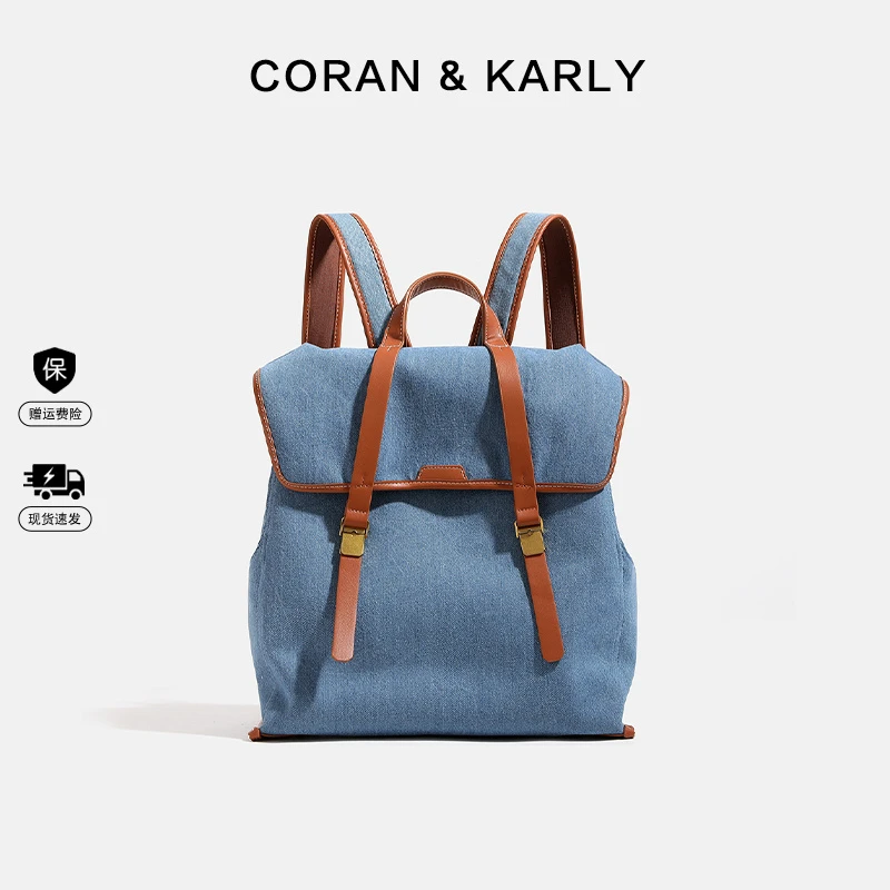 CORAN & KARLY山行觅野牛仔双肩包女大容量旅行包帆布公文电脑包