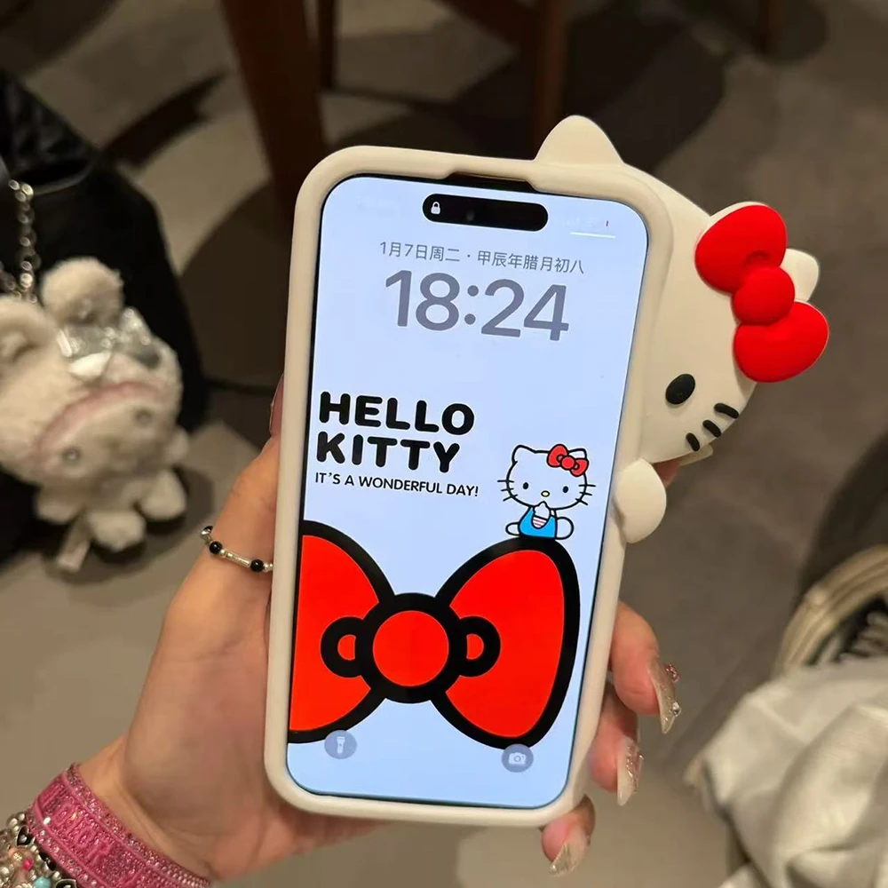 可爱蝴蝶结探头kt猫适用iPhone16promax手机壳创意硅胶15少女心14