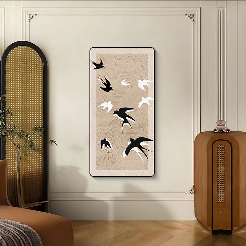 中古客厅装饰画桌面摆台画法式玄关过道壁画复古卧室燕子60120