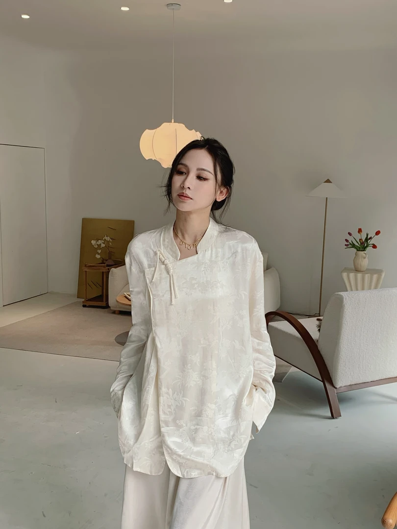 MM 新中式宽松气质衬衫立领中国风提花斜襟休闲衬衣267