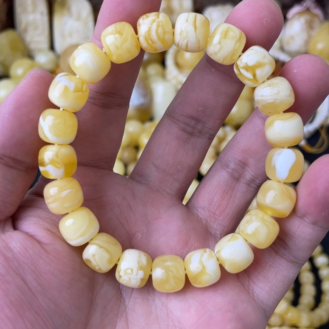 未镶嵌琥珀手串11+俄料金瓷白妖花精工老型手串