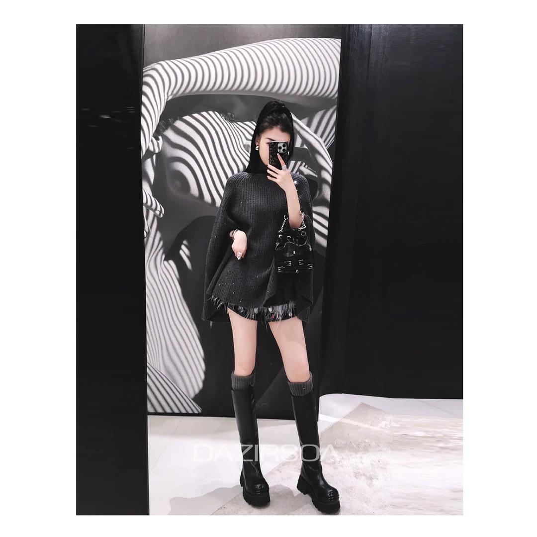 DAZIRSOA/达姿“自信风姿”时尚百搭气质优雅斗篷毛衣 AB165