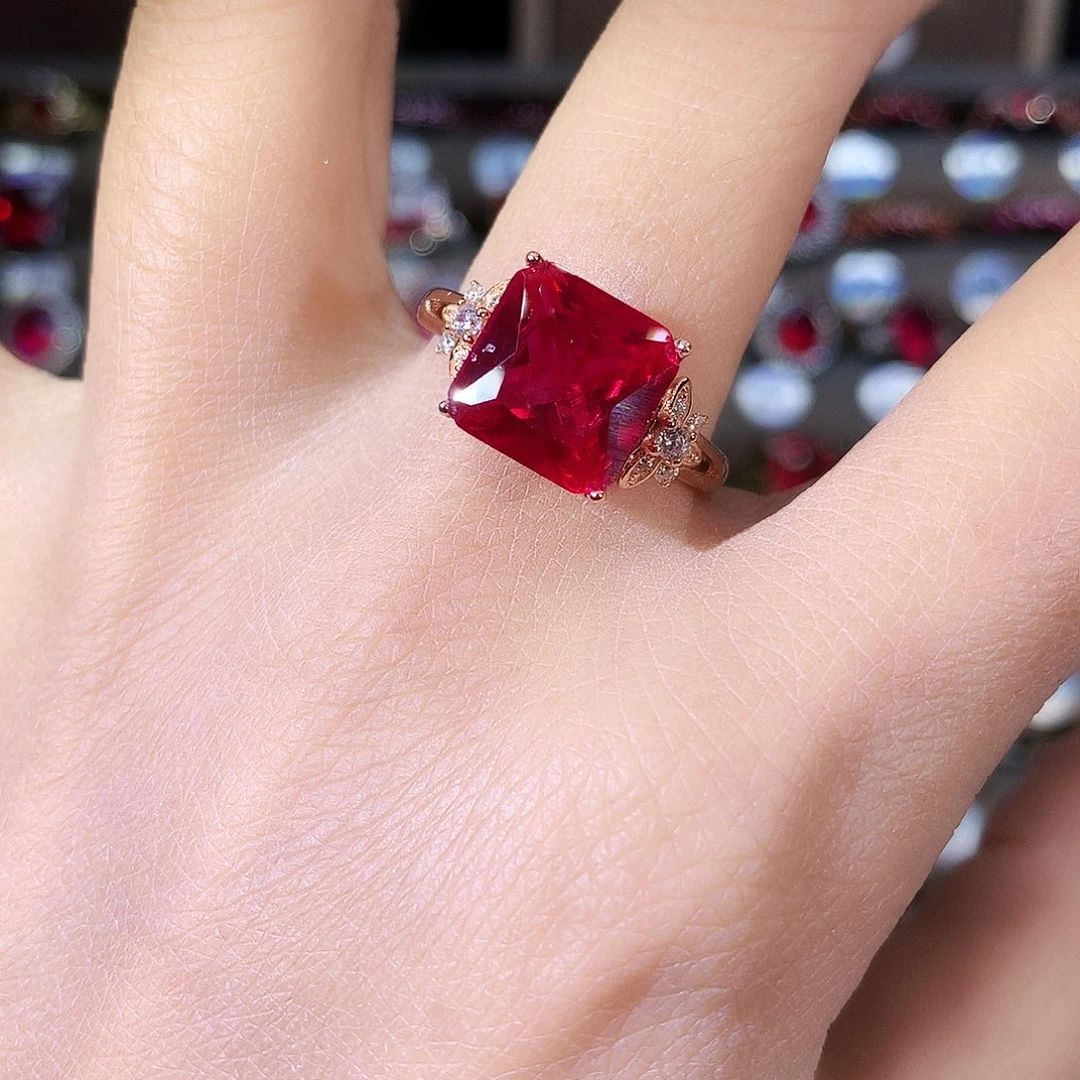 无925银鸽血红色戒指玫瑰金