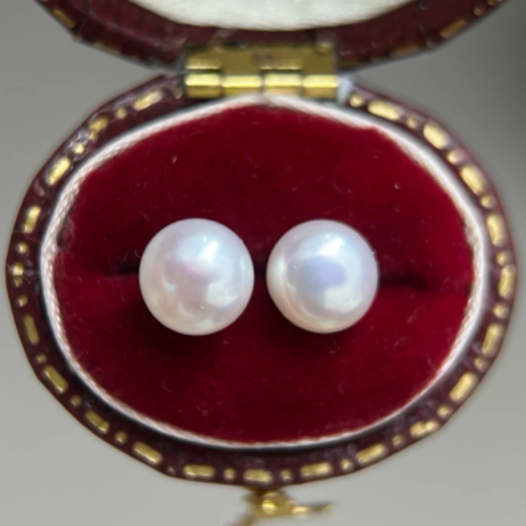 真品100%极光馒头珠天然真珍珠耳钉简约气质百搭通行款时尚耳饰