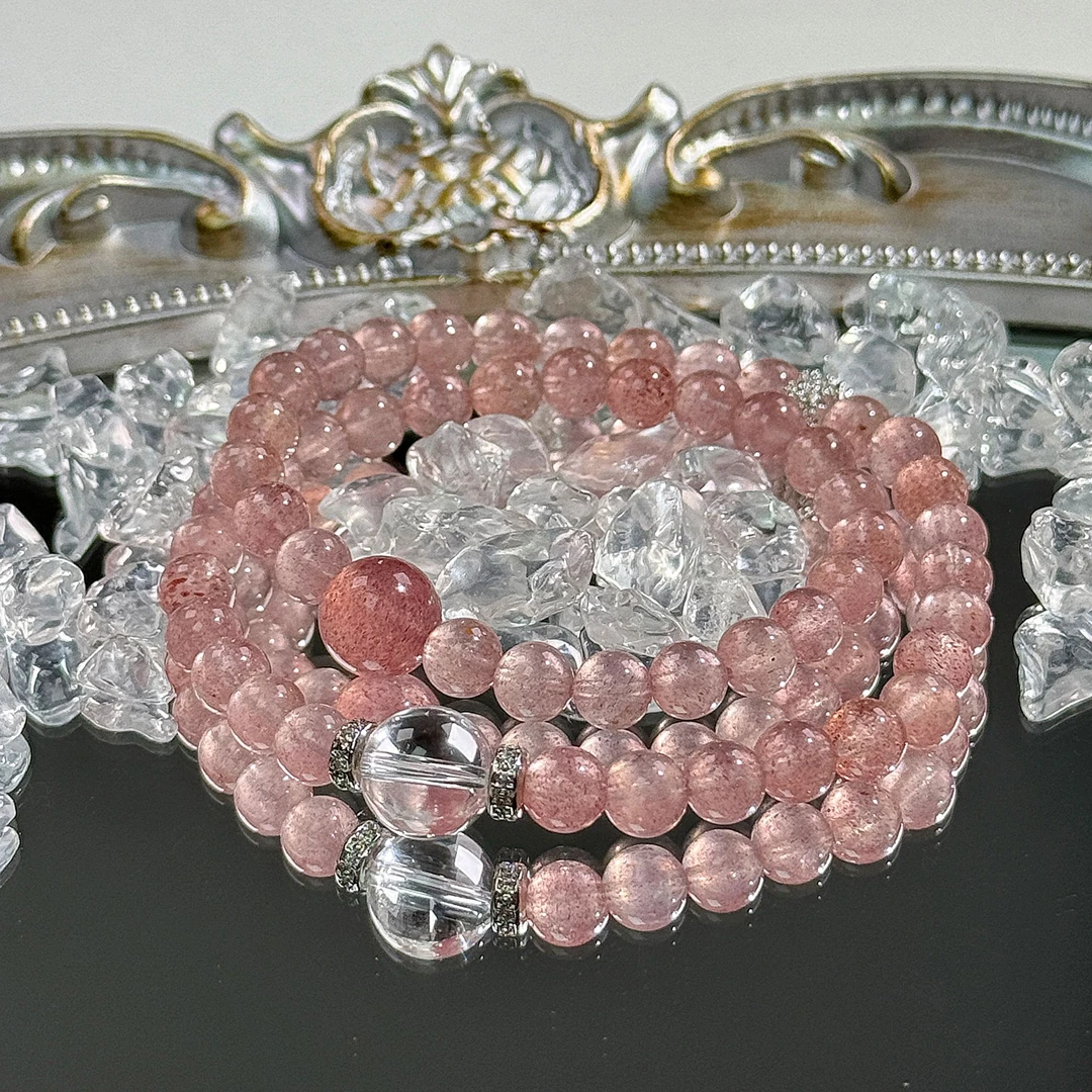 【草莓双圈】天然水晶 草莓晶双圈设计多样发其一