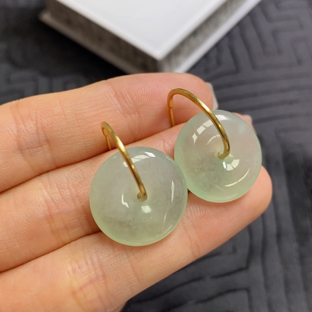 翡翠18K金镶嵌耳饰耳钩➕平安扣